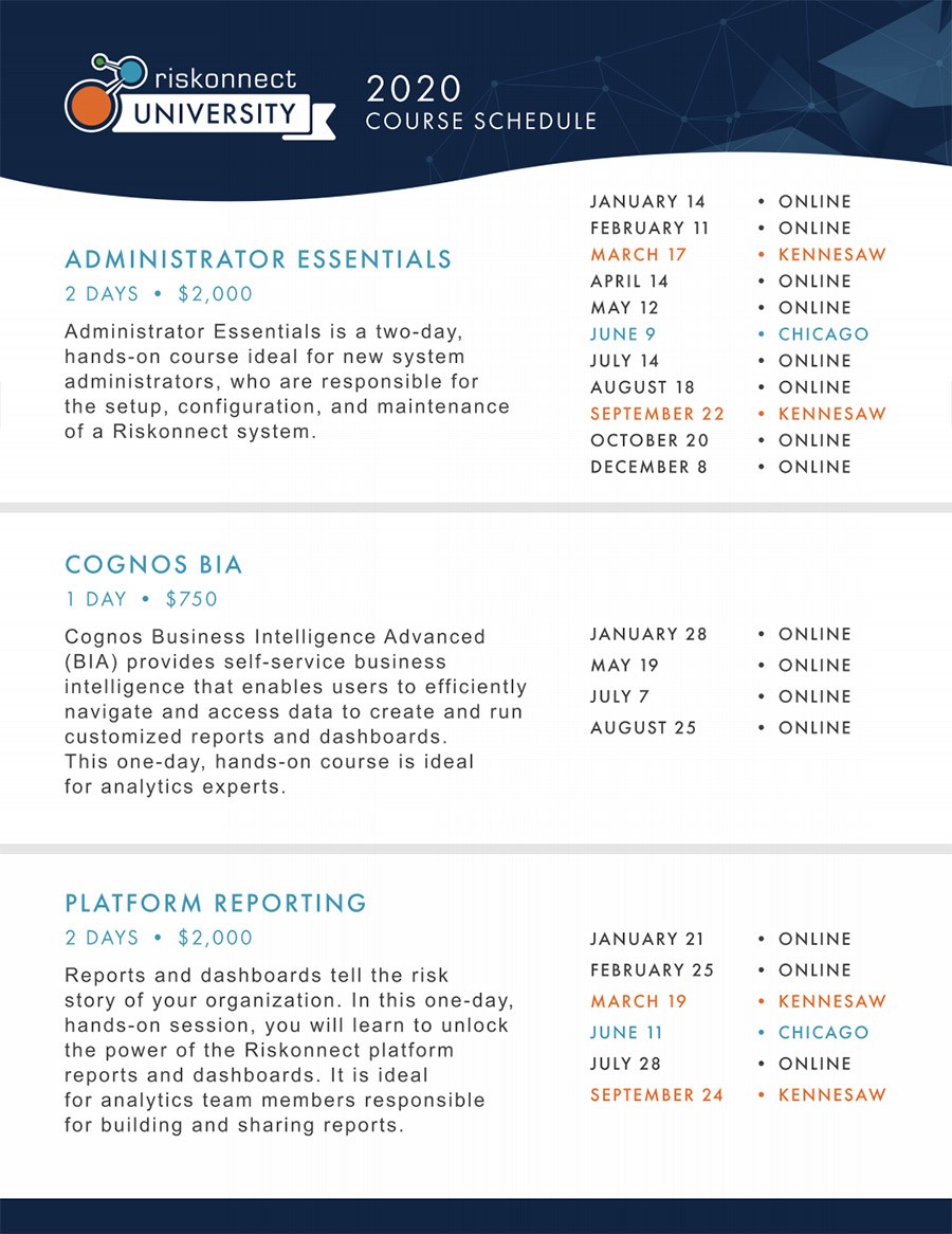 Riskonnect University Course Schedule