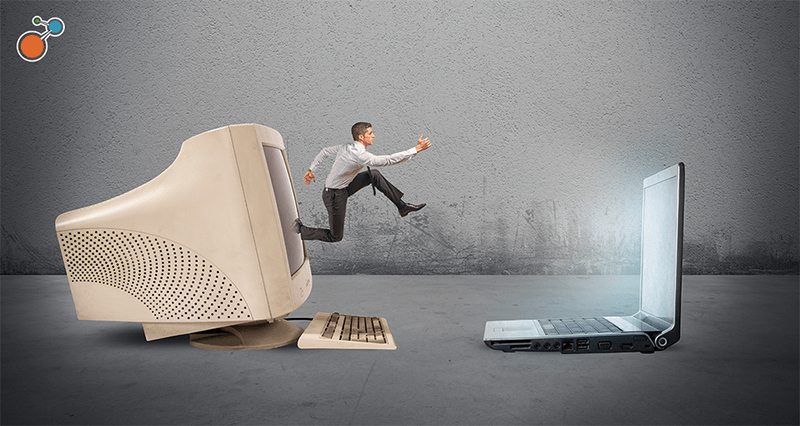 man jumping out of computer