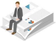 man sitting on papers reports