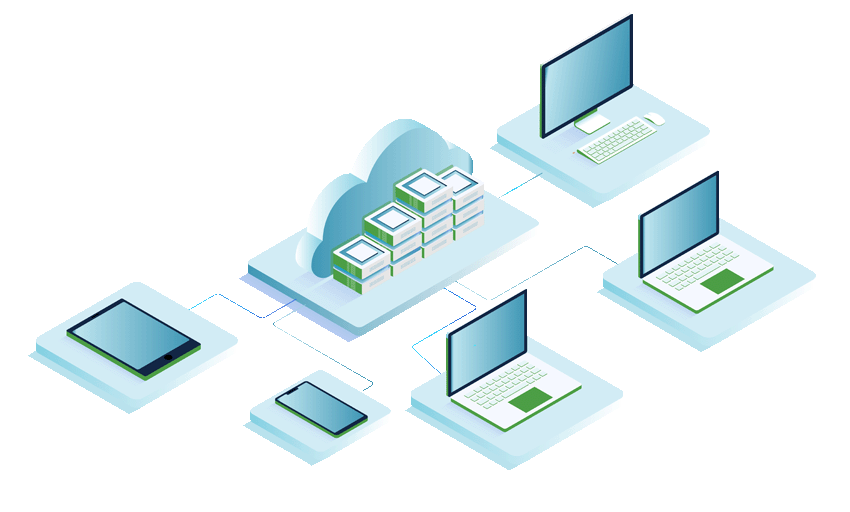Illustration of networked computer devices and software