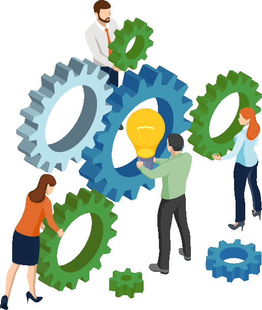 Illustration of people working with gears