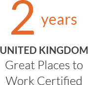 2 years UK Great Places to Work certified