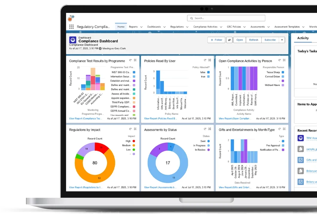 Compliance Software Compliance Software dashboard on laptop screen