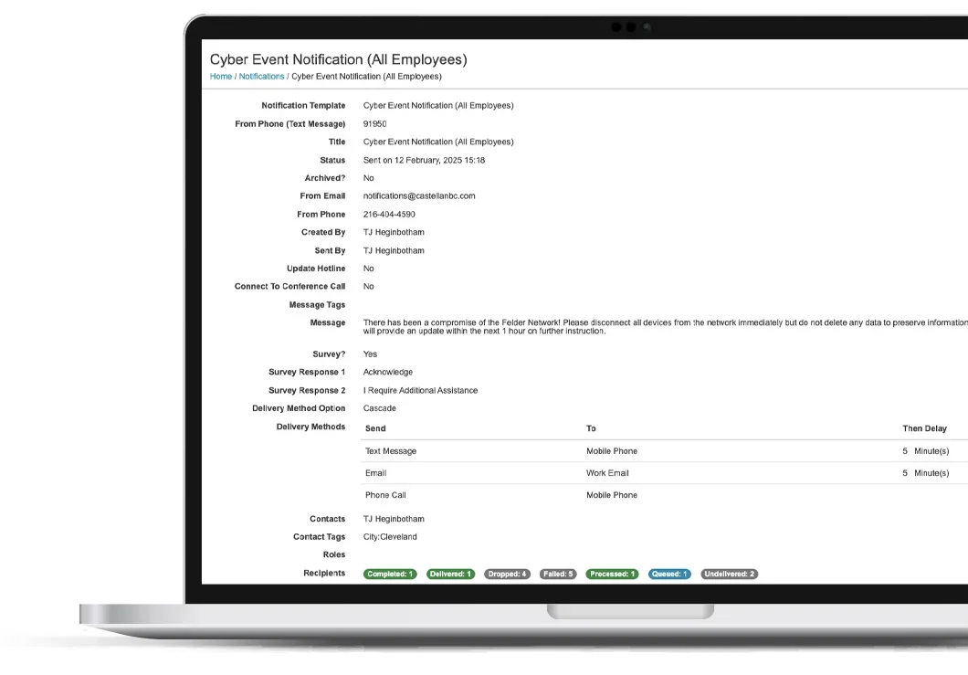Emergency Notification Software Emergency Notification Software dashboard on laptop screen