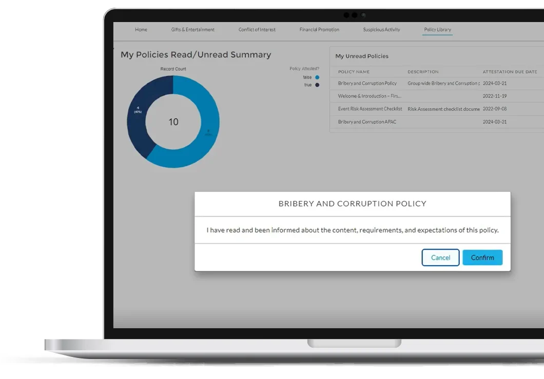 Policy Management software dashboard on laptop screen Policy Management Software