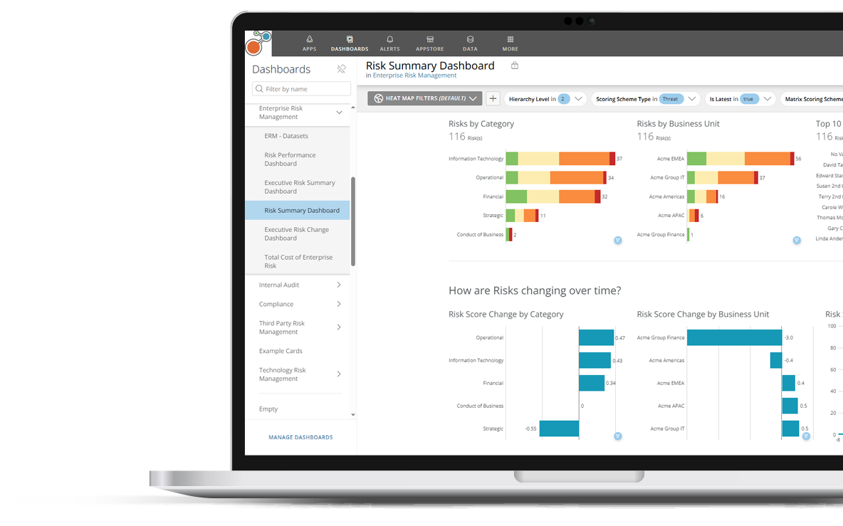 Healthcare ERM dashboard on laptop screen