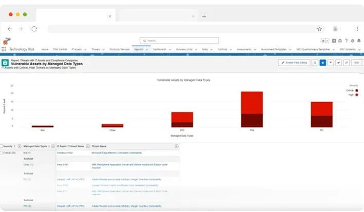 IT risk management demo screen
