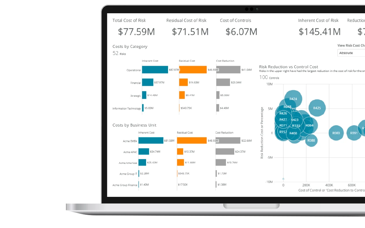 Risk management software on laptop screen