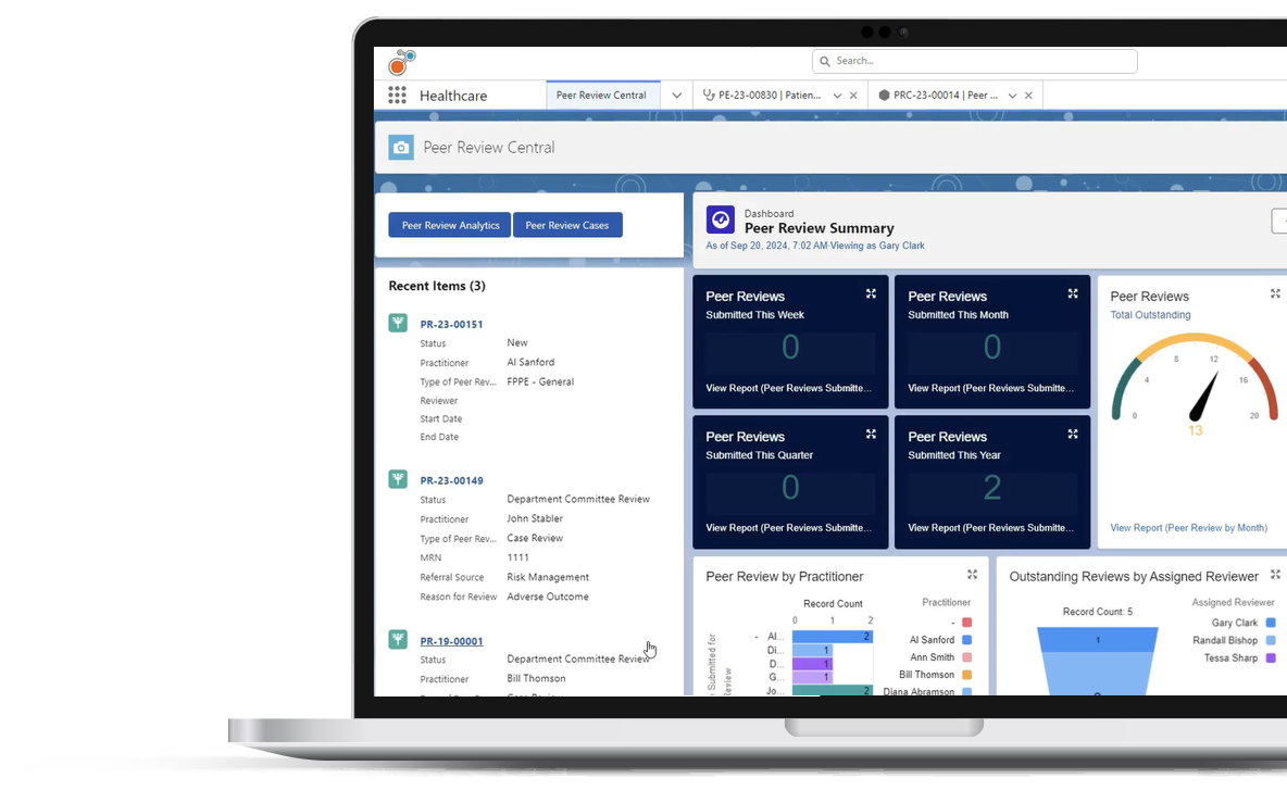 Healthcare Risk Analytics and Insights dashboard on laptop screen